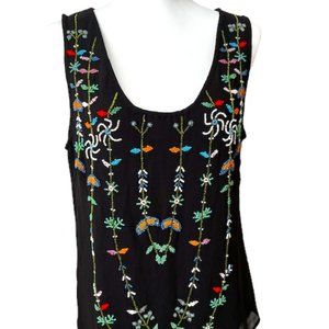 Hazel Beaded Bohemian Black Tank Size M